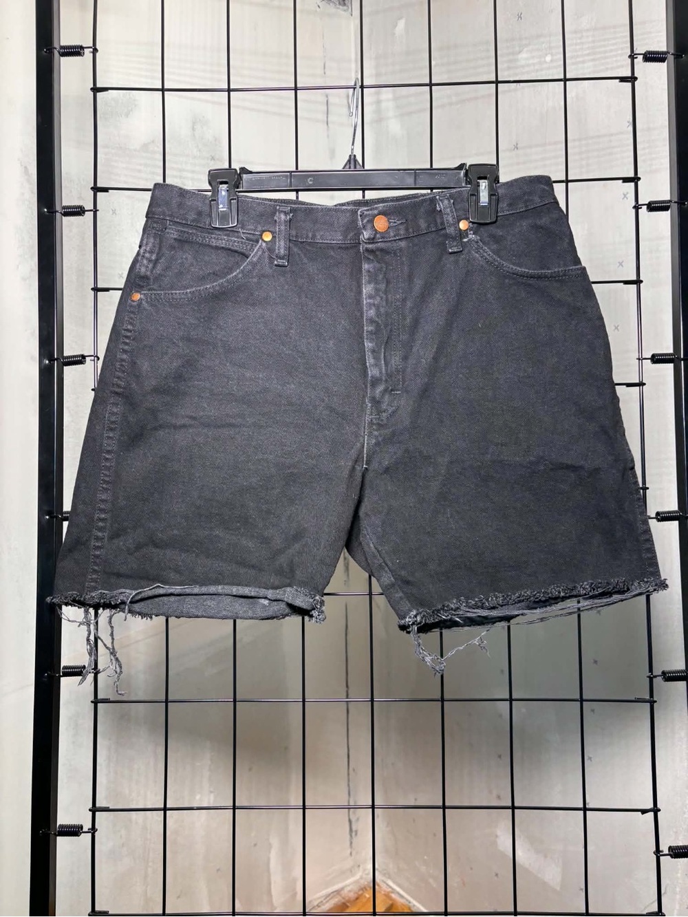 Wrangler Black Distressed Hem Men's Denim Shorts